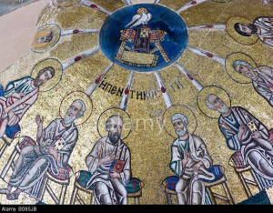 B085JB mosaic of the Pentecost, Katholikon church, Hosios Loukas monastery Greece